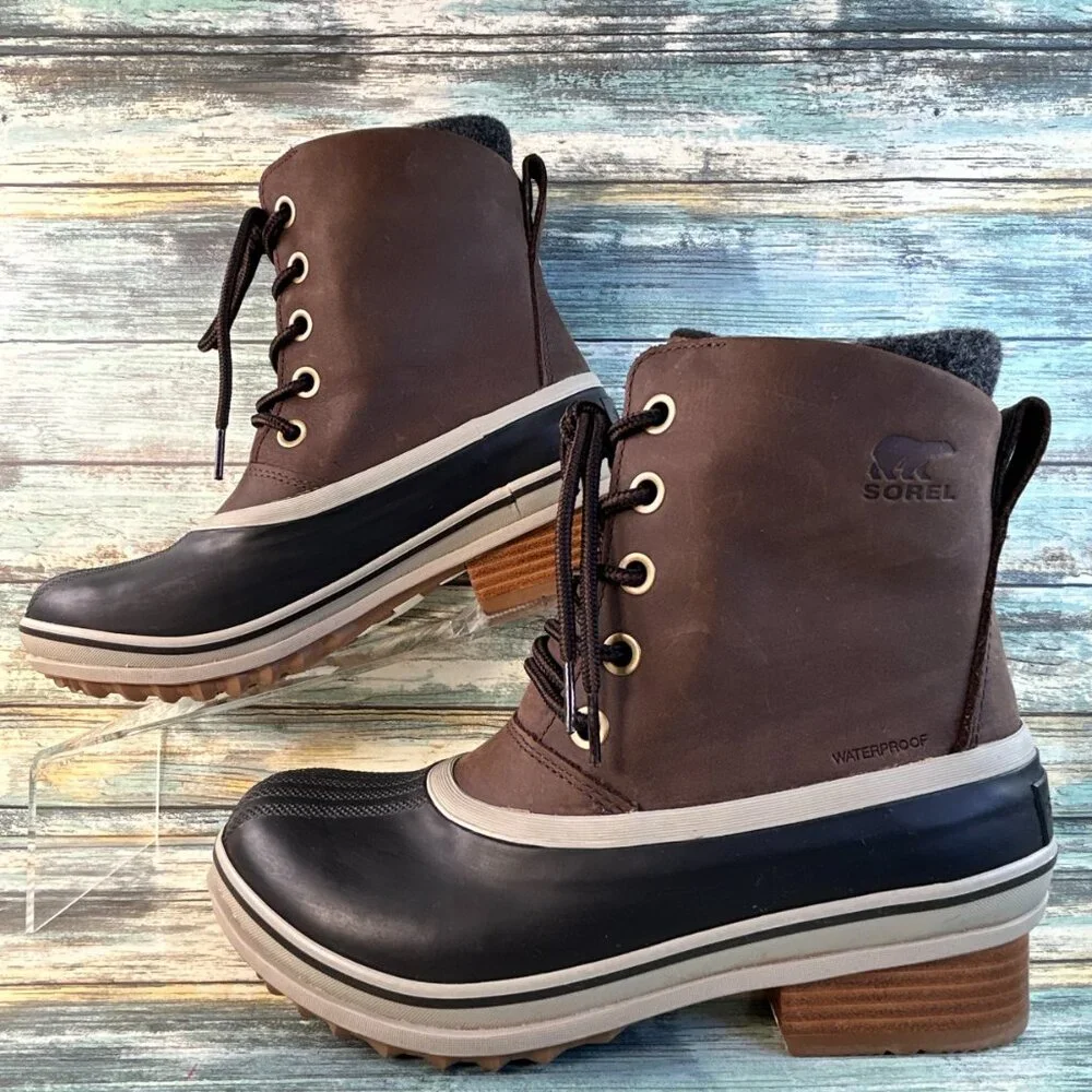 Sorel Slimpack lll Waterproof Winter Boot Womens 8.5 Brown Leather Ankle Lace Up